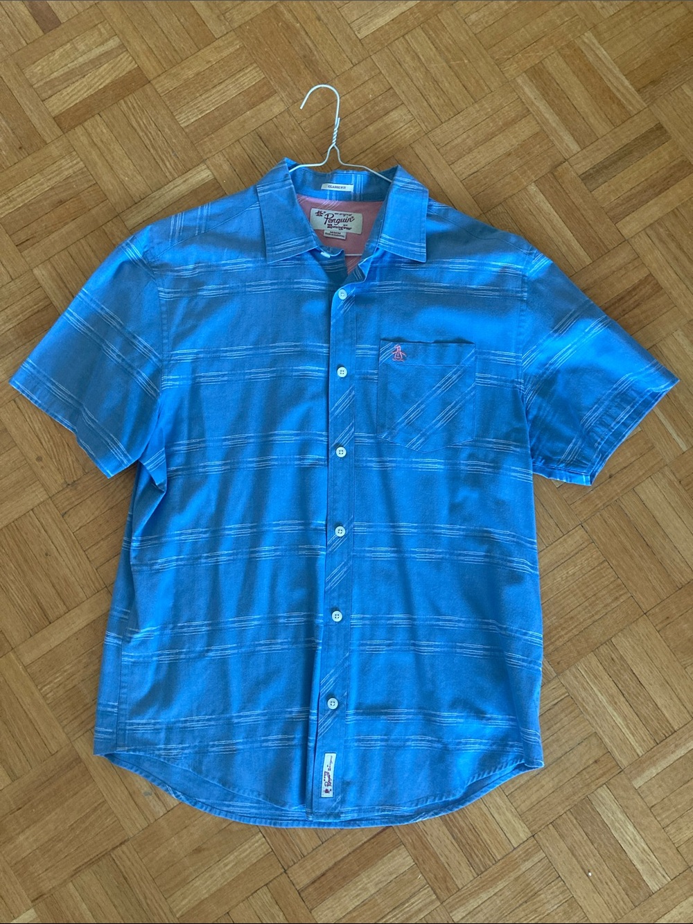Original Penguin Men's Short-Sleeve Button-Down Shirt in Bright Blue